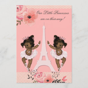 Ethnic Twin Ballerinas Floral Paris Baby Shower Invitation