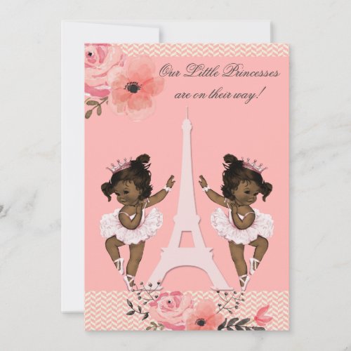 Ethnic Twin Ballerinas Floral Paris Baby Shower Invitation