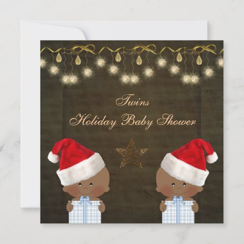 Ethnic Twin Boys Christmas Baby Shower Invitation