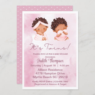Ethnic Twin Girls Pink Baby Shower Invitation
