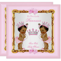 Ethnic Twin Girls Princess Baby Shower Gold Pink Card
