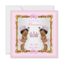 Ethnic Twin Girls Princess Baby Shower Gold Pink