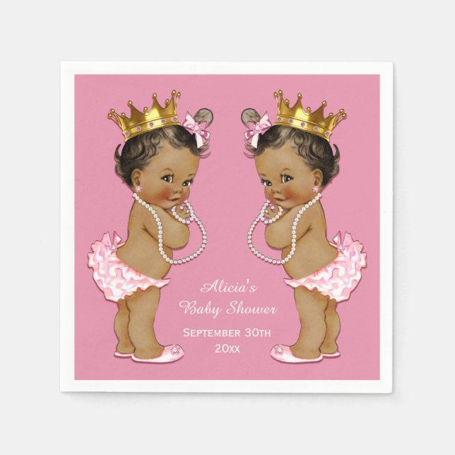 Ethnic Twins Princess Baby Shower Personalized Napkins (Front)