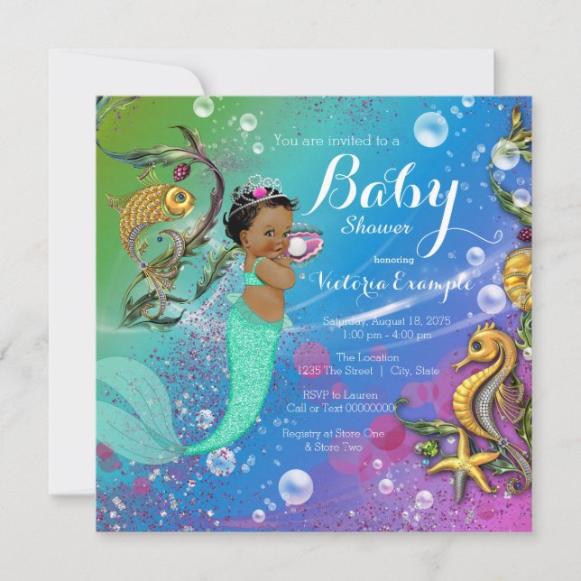 Ethnic Under the Sea Mermaid Baby Shower Invitation (Front)