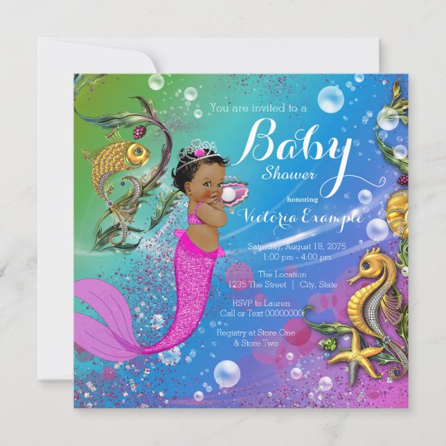 Ethnic Under the Sea Mermaid Baby Shower Invitation (Front)