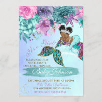 Ethnic vintage mermaid baby under the sea shower invitation