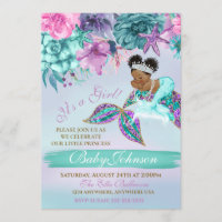 Ethnic vintage mermaid baby under the sea shower invitation