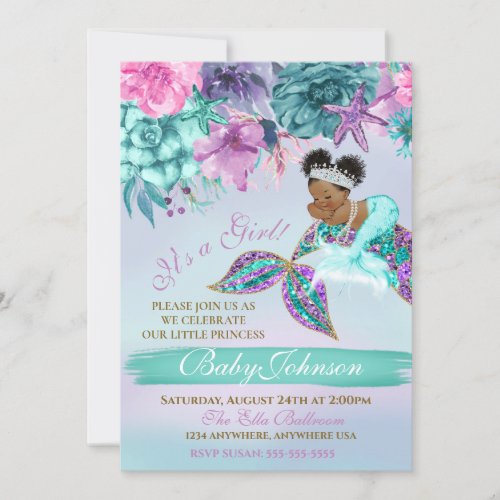 Ethnic vintage mermaid baby under the sea shower invitation