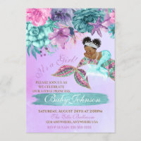 Ethnic vintage mermaid baby under the sea shower invitation