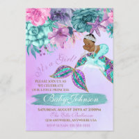 Ethnic vintage mermaid baby under the sea shower invitation