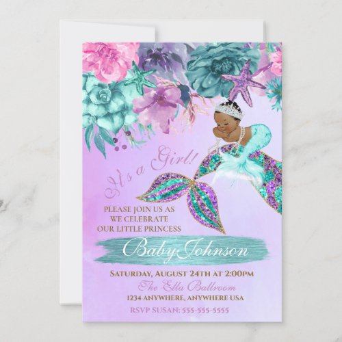 Ethnic vintage mermaid baby under the sea shower invitation