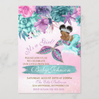 Ethnic vintage mermaid baby under the sea shower invitation