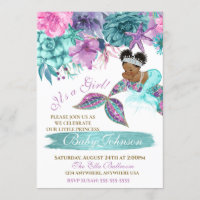 Ethnic vintage mermaid baby under the sea shower invitation