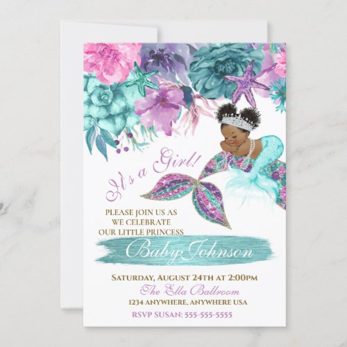 Ethnic vintage mermaid baby under the sea shower invitation