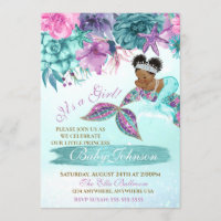 Ethnic vintage mermaid baby under the sea shower invitation