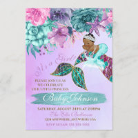 Ethnic vintage mermaid baby under the sea shower invitation