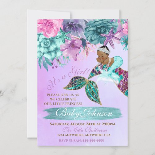 Ethnic vintage mermaid baby under the sea shower invitation