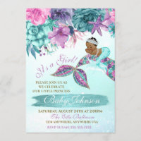 Ethnic vintage mermaid baby under the sea shower invitation