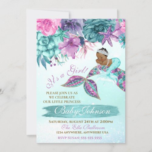 Ethnic vintage mermaid baby under the sea shower invitation