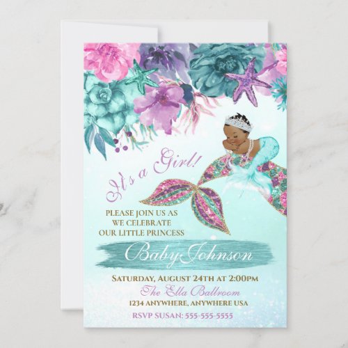 Ethnic vintage mermaid baby under the sea shower invitation