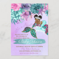 Ethnic vintage mermaid baby under the sea shower invitation