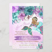 Ethnic vintage mermaid baby under the sea shower invitation (Front/Back)