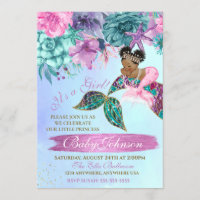 Ethnic vintage mermaid baby under the sea shower invitation