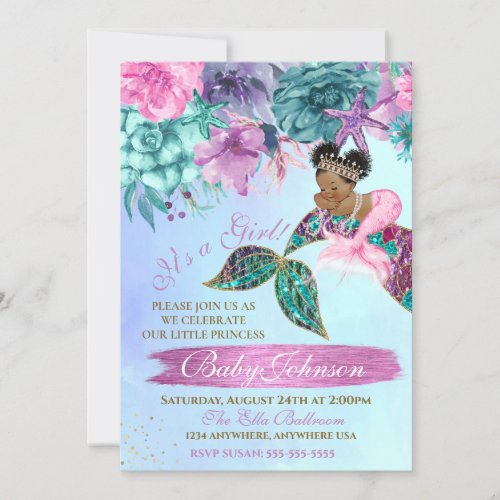 Ethnic vintage mermaid baby under the sea shower invitation