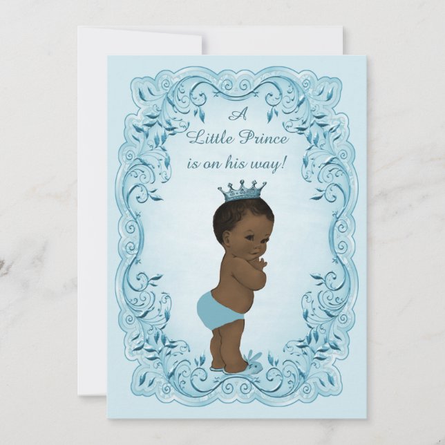 Ethnic Vintage Prince Blue Baby Shower Invitation (Front)
