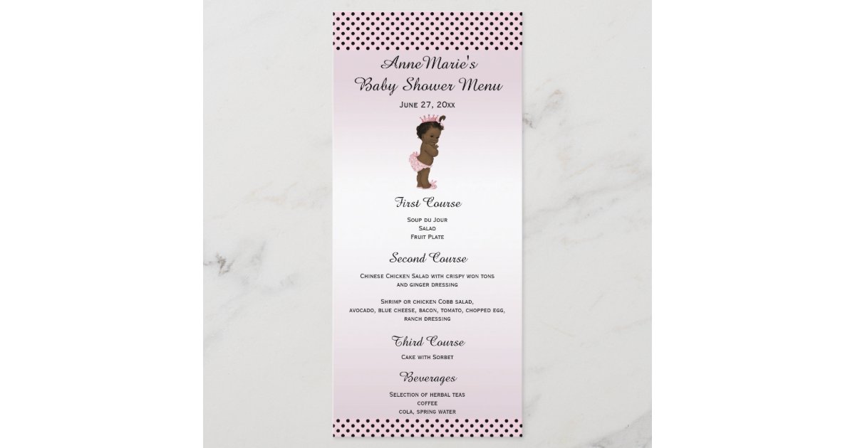 Ethnic Vintage Princess Polka Dot Baby Shower Menu Zazzle Com