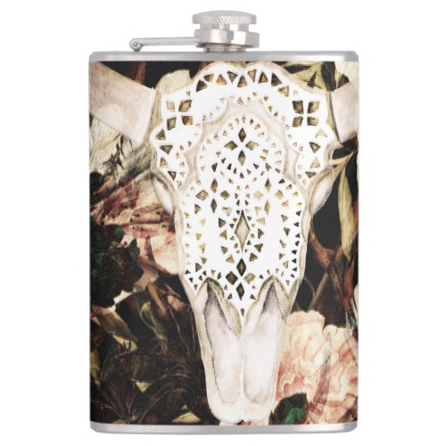 Ethnic watercolor retro floral background flask