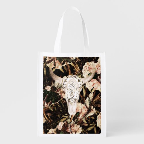 Ethnic watercolor retro floral background grocery bag