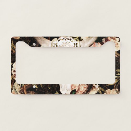Ethnic watercolor retro floral background license plate frame