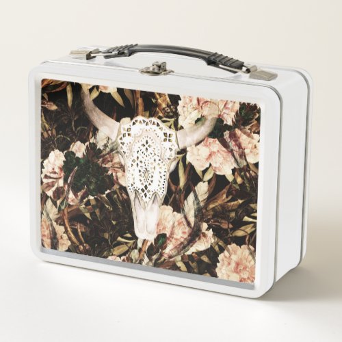Ethnic watercolor retro floral background metal lunch box