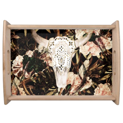 Ethnic watercolor retro floral background serving tray
