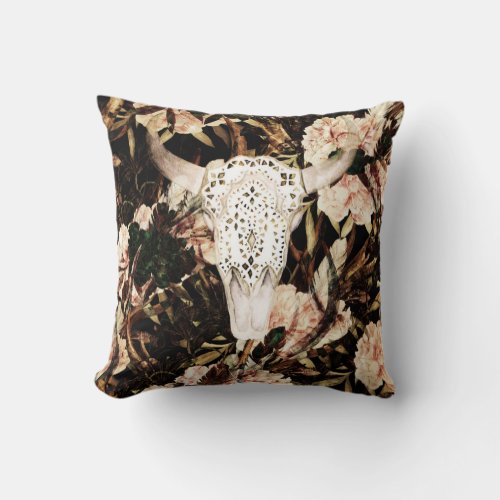 Ethnic watercolor retro floral background throw pillow
