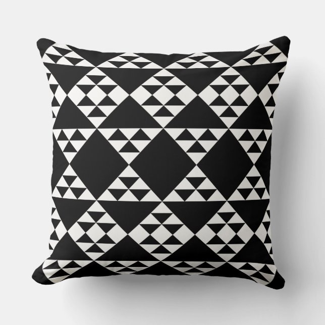 Ethnic White Triangle Pattern Black Throw Pillow (Front)