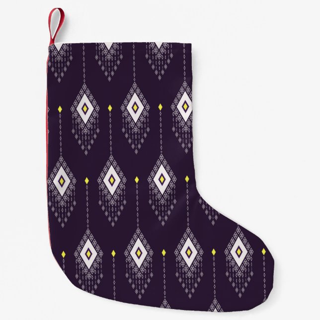 Ethnic with rhombus geometric shape seamless patte small christmas stocking (Front)