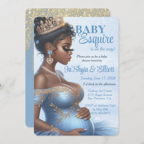 Ethnic Woman Elegant Blue  Gold Royal Baby Shower Invitation