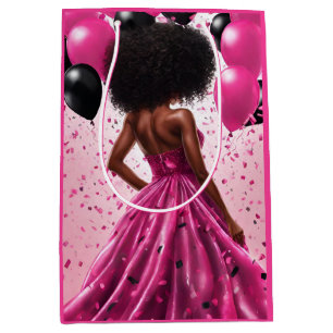 Ethnic Woman Pink & Black Elegant Birthday Medium Gift Bag