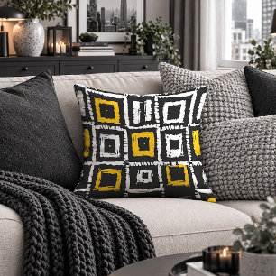 Ethnic Yellow Black African Pattern Throw Pillow A