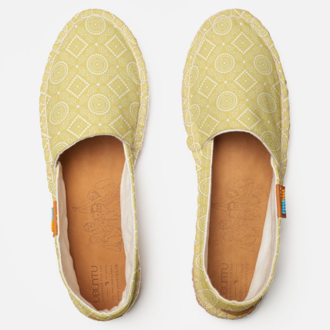 Ethnic Yellow White Floral Geometric Pattern Espadrilles (Front)