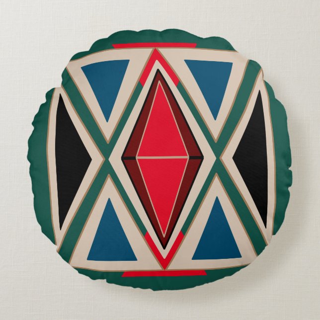 Ethno-Green Boho cushy Round Pillow (Front)