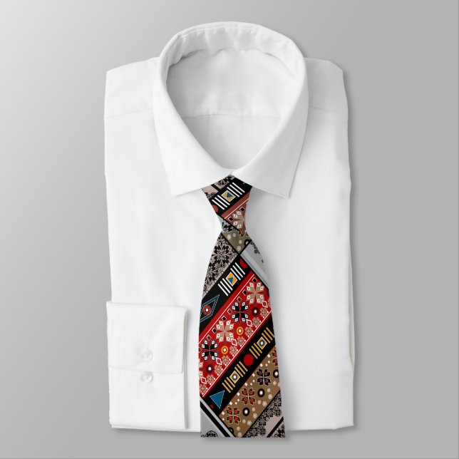 Ethno pattern patchwork quilt  neck tie (Tied)