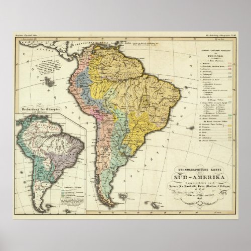 Ethnographic Map of South America Poster