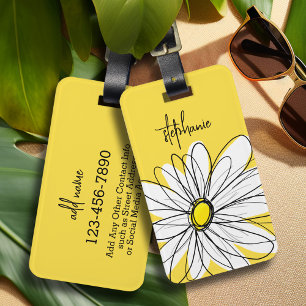 Etiqueta Para Maletas Whimsical Daisy Personalizado Texto y puede editar