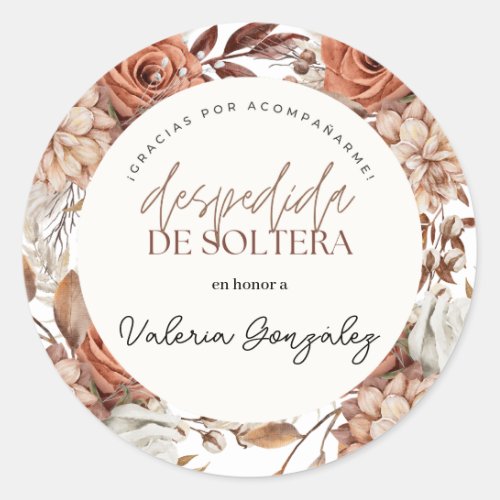 Etiquetas de despedida de soltera boho floral classic round sticker