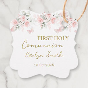 Etiquetas Para Recuerdos Comunión floral rosa R Favor Tags