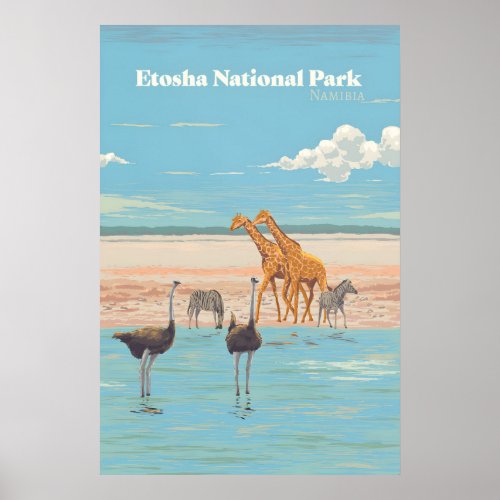 Etosha National Park Namibia Africa Travel Poster