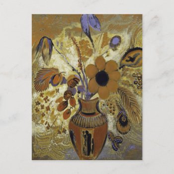 Etruscan Vase With Flowers By Odilon Redon Postcar Postcard by lazyrivergreetings at Zazzle